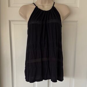 Ann Taylor Navy Lace Halter Top Sleeveless Blouse Size M